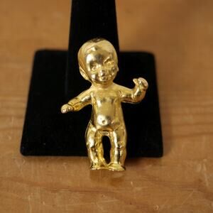 Vintage Style Gold Tiny Mini Baby Brooch Pin Designer Runway Prototype Statement